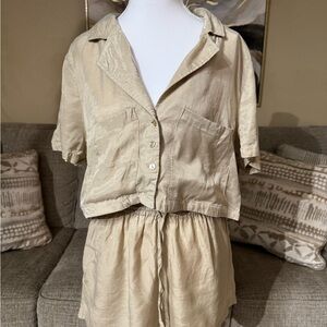 Zara: Two-Piece Satin-Look Beige Lounge Set